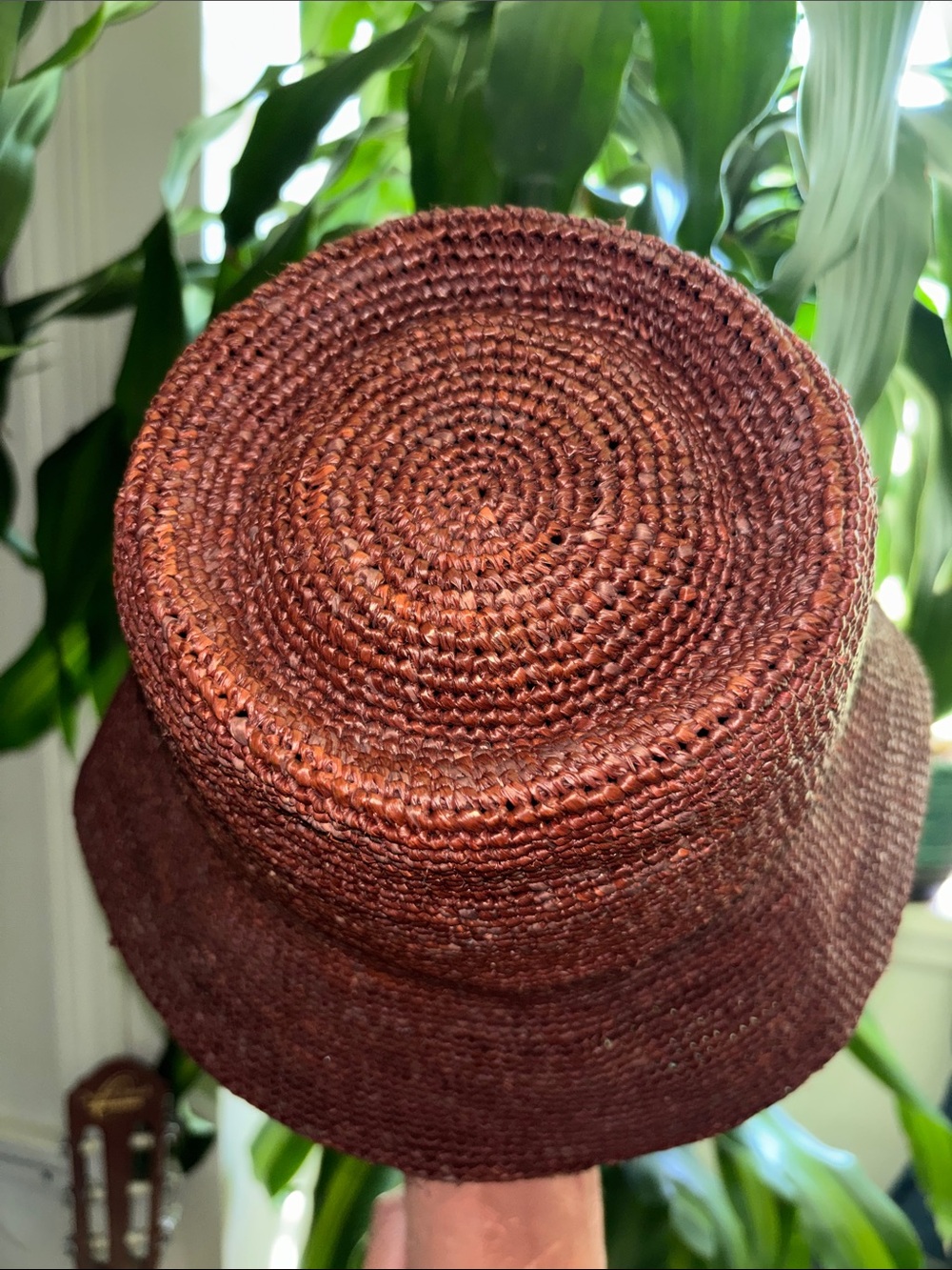 Janessa Leone Sz S Wide-Brim 100% Straw Woven Hat in Deep Red Brown - Picture 3 of 7